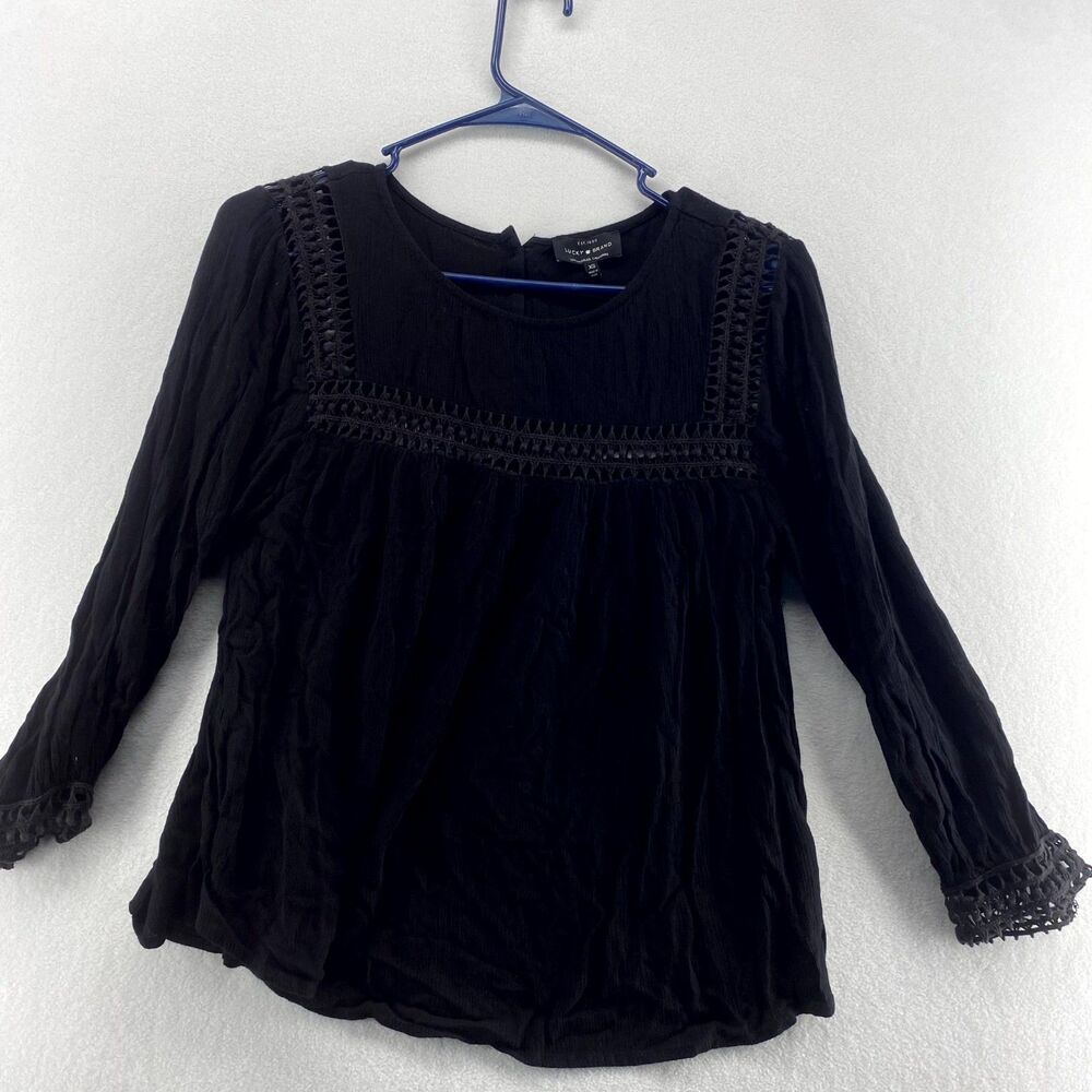 Lucky Brand Black Long Sleeve Embroidered Blouse Buttoned Back Womens‎ Size XS